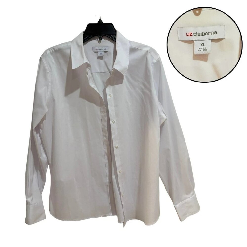 White Button Down Shirt XL Classic Oversized Chic Blouse